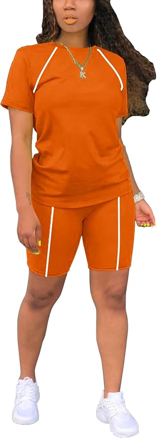 STOLKISS Women 2 piece Short Sets Classic Striped Outfits Summer Casual Short Sleeve T-Shirt and Short Jogger Tracksuits Sets by STOLKISSWOMENSCLOTHES