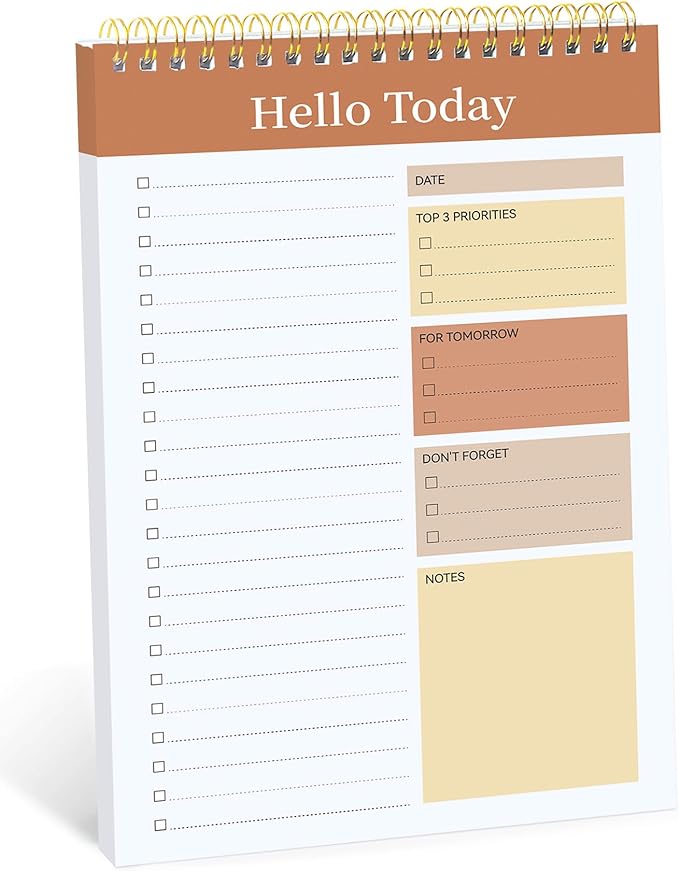 Taja To Do List Notepad, Undated Daily Planner for Work and Goal Setting | Brown, 52 Sheets, 9.8" x 6.5" , for Office, Home and school, Daily Task Planning, Notes and Everyday Organization by Taja