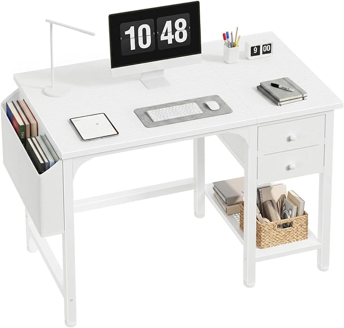 Lufeiya White Small Desk with Drawers - 40 Inch Computer Desk for Small Space Home Office, Modern Simple Study Writing Table PC Desks by LUFEIYA