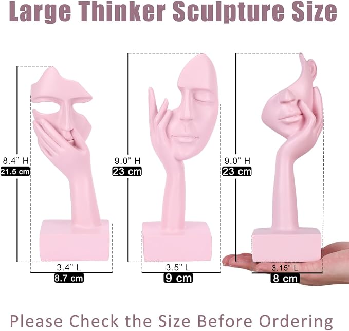 3 Pcs Thinker Large Statue Set - Pink Art Abstract Home Accent Figurines for Living Room, Bedroom, Shelves, Office Desktop, Coffee Table Decor, Gift for Women (3 Pcs Pink, 9") - Image 5