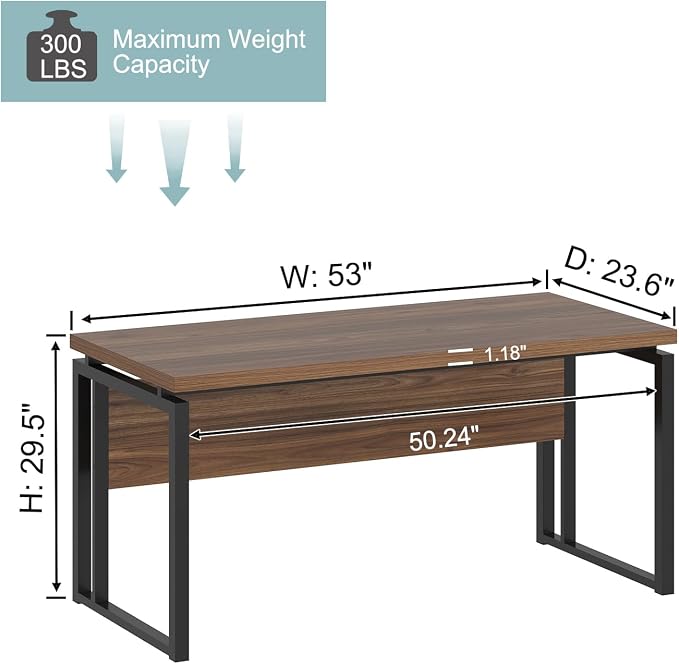 EXCEFUR Home Office Desk, Modern Computer Desk for Workstation, Wood Metal Executive PC Laptop Study Writing Table for Living Room, 53 Inch, Rustic Walnut - Image 2