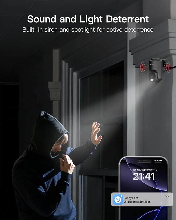 VIMTAG 2.5K 4MP Outdoor Security Camera, Pan/Tilt WiFi Home CCTV Camera, 360° View & Motion Tracking, Color Night Vision, 2-Way Audio, AI Detection Alarm, IP66, Cloud & SD Card Storage, Works w/Alexa - Image 8