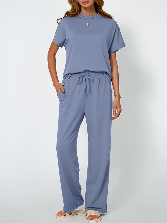 AUTOMET Women's 2 Piece Matching Lounge Sets 2026 Summer Mock Neck Sweatsuits Short Sleeve Loungewear Travel Outfits - Image 2