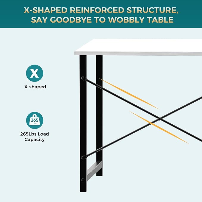 DUMOS 47 Inch Small Computer Desk, Gaming Desks for Home Office Bedroom | Modern Study Writing Work Table, Craft PC Desk Simple Workstation with Reinforcement Structure, Modern White - Image 6