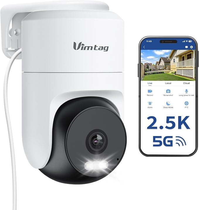 VIMTAG Pan/Tilt Outdoor Security Camera, 2.5K 4MP WiFi Home CCTV Camera, 360° View & Motion Tracking, Color Night Vision, 2-Way Audio, AI Detection Alarm, IP66, Cloud & SD Card Storage, Works w/Alexa by Vimtag