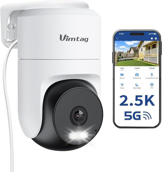 VIMTAG Pan/Tilt Outdoor Security Camera, 2.5K 4MP WiFi Home CCTV Camera, 360° View & Motion Tracking, Color Night Vision, 2-Way Audio, AI Detection Alarm, IP66, Cloud & SD Card Storage, Works w/Alexa by Vimtag