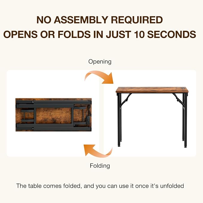 TEMI Small Computer Desk Folding Table - No Assembly, Compact 35.8" Foldable Desk with Power Outlets & USB Charging Port, Portable Small Office Desk, Ideal Mini Study Table for Narrow Spaces, Brown - Image 4