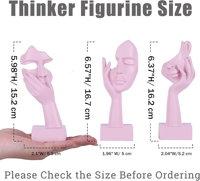 3 Pcs Thinker Small Statue Set - Pink Art Abstract Home Accent Figurines for Decor Woman Apartment Bookshelf Floating Shelf Coffee Table Office Desk Bathroom Counter Decor (3 Pcs Pink, 6") - Image 3