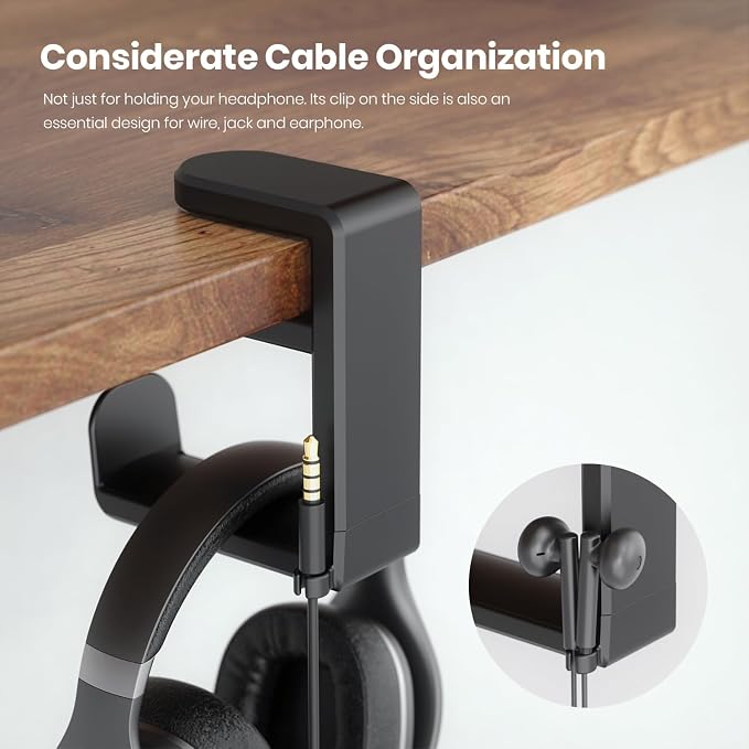 Rotating Headphone Stand - EURPMASK Upgraded PC Gaming Headset Stand, Adjustable Clamp-on Headphone Holder, Headphones Hanger Hook Under Desk with 360 Degree Swivel&Cable Clip Organizer - Darth Vader - Image 6
