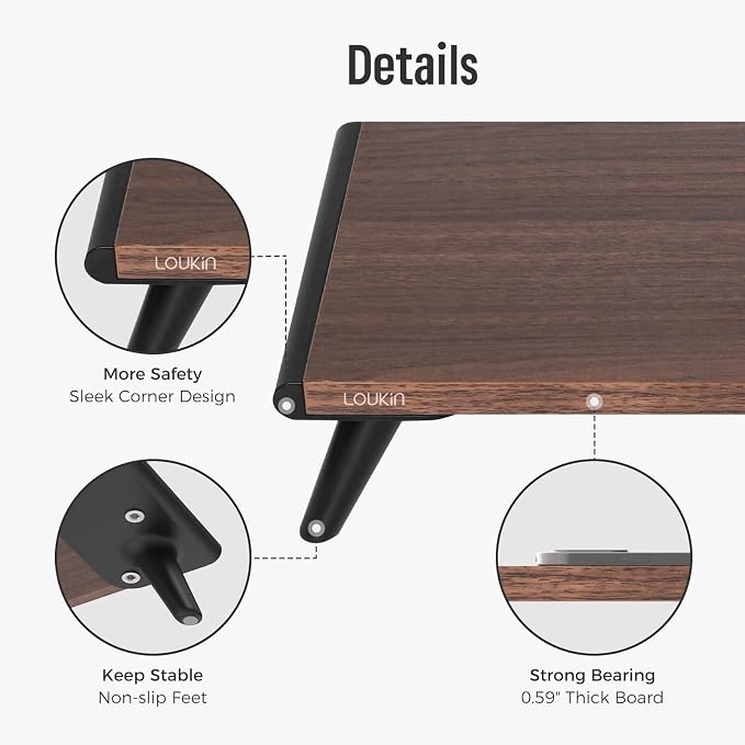 loukin Dual Monitor Stand Riser for Desk, 43.6"*8.2"*3.2" Large Computer Stand for 2 Monitors, Laptop, Printer, Length and Angle Adjustable Computer Shelf, Home Office,Max 43.6" Length(Brown) - Image 5