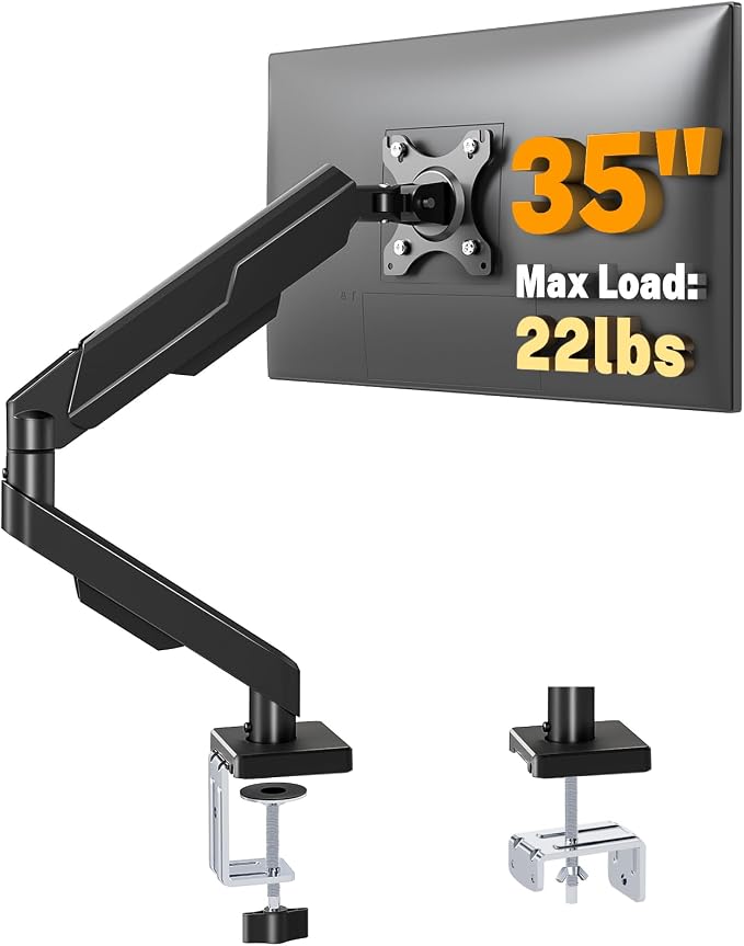 5Rcom Single Monitor Arm for 13-35 Inch Computer Screens | Fully Adjustable Heavy Duty Mount, Holds 22lbs, Fast Install, Cable Management, Black by 5Rcom