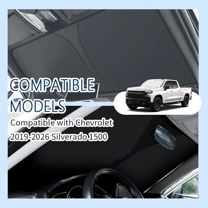 Car Windshield Sun Shade Compatible with Chevrolet 2019-2026 Silverado 1500,Oxford Cloth Sun Shade for Car Windshield with Foldable Design,Windshields Cover Suns Shades with Storage Bag - Image 4