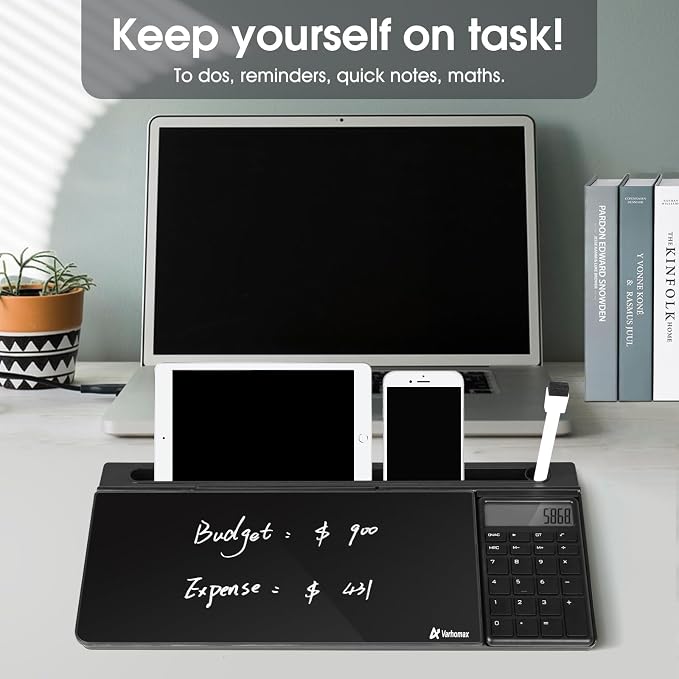 Varhomax Glass Desk Whiteboard Gray with Calculator, Desktop Organizer Dry Erase White Board with Storage, to Do List Memo Notepad for Home Office and School Supplies - Image 7