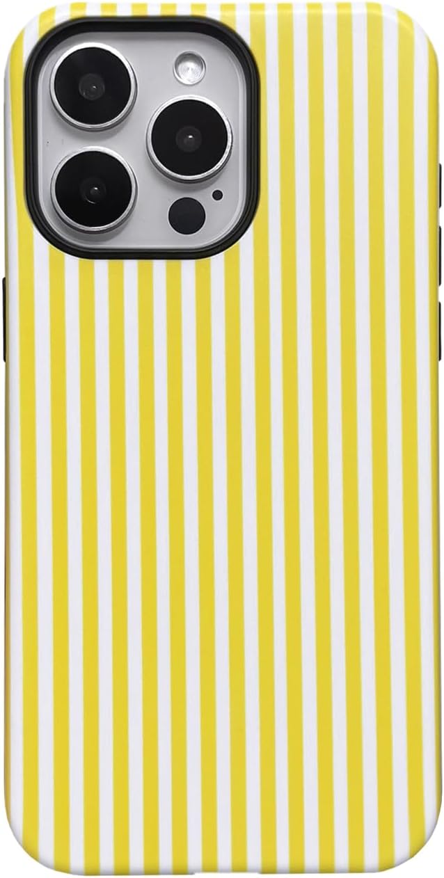 for iPhone 15 Pro Max Case Striped Cute Aesthetics Phone Case Trendy Protective Shockproof Cover for iPhone 15 Pro Max Yellow White by Unknown
