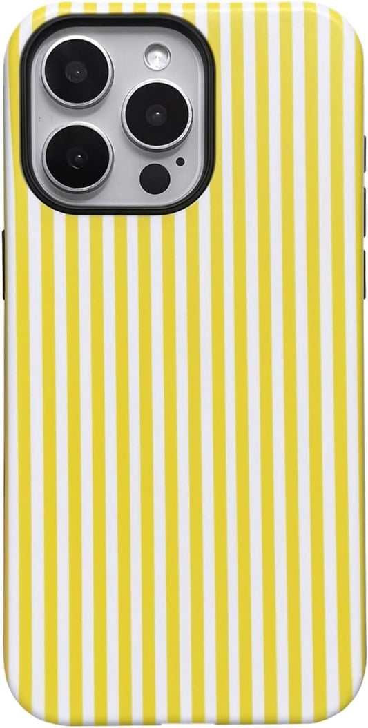 for iPhone 15 Pro Max Case Striped Cute Aesthetics Phone Case Trendy Protective Shockproof Cover for iPhone 15 Pro Max Yellow White by Unknown