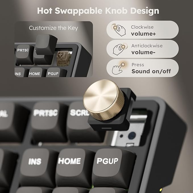 RK ROYAL KLUDGE R87 Pro Wired Mechanical Keyboard with Hot Swappable Knob 75% Creamy Gaming Keyboard 88 Keys TKL Gasket Mounted RGB Backlit with QMK/VIA, MDA Profile, Linear Creamy Switch, Black - Image 2