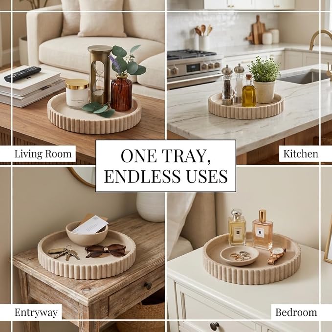 OAKOA Decorative Tray for Decor - Coffee Table Tray for Living Room - Round Tray for Home Decor - Coffee Table Decor Centerpiece - Modern Minimalist Centerpiece - Image 5