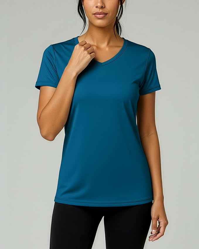 5 Pack Women's Dry Fit V Neck Workout Tops T Shirts Athletic Gym Yoga Tees | Available In Plus Size, Cooling Moisture-Wicking, Short Sleeve, Quick-Dry, Fitness, Stretch, Exercise, Running, Hiking - Image 3