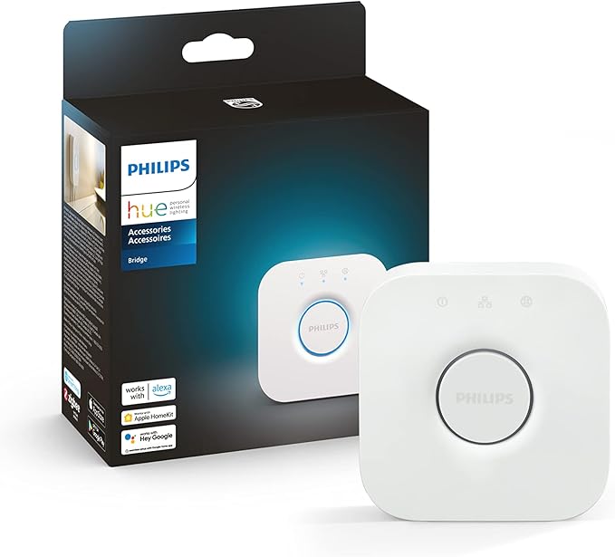 Philips Hue Bridge, Unlock the Full Potential of Hue Bridge System, Multi-Room and Out-of-Home Control, Create Automations and Zones, Smart Lighting Hub, Works with Voice and Matter-Compatible by Unknown