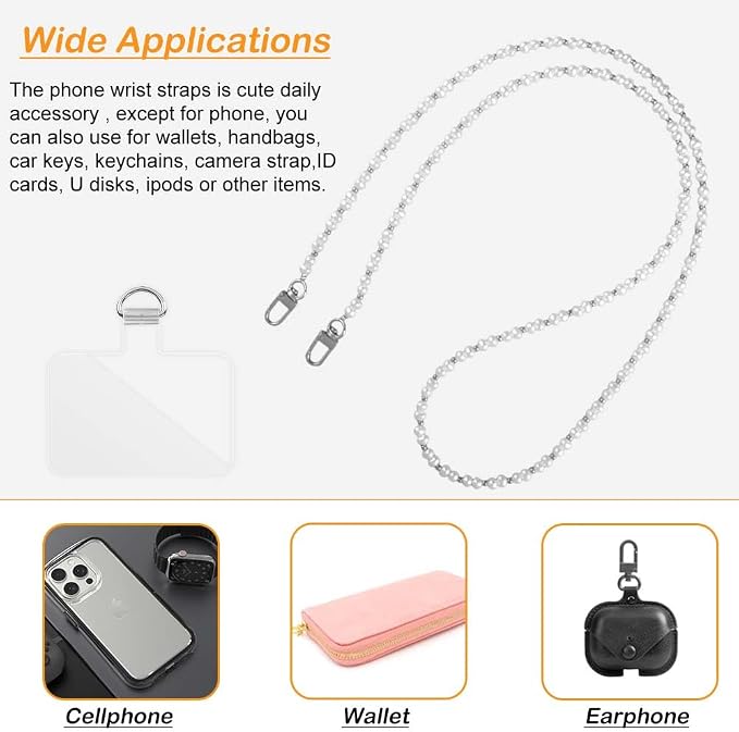 Phone Crossbody Chain Cell Phone Lanyard,Universal Leather+Metal Shouder Strap with Phone Tether Patches (V) - Image 4