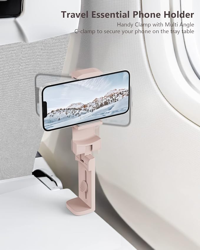MiiKARE Travel Essentials Airplane Phone Holder, Universal Handsfree Phone Mount for Flying with 360 Degree Rotation, Travel Must Haves Phone Stand for Desk, Tray Table, Purple&Pink - Image 3