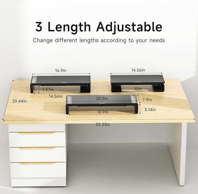 OImaster Adjustable Monitor Stand Riser with Drawer - Foldable Computer Stand for Desk, Desktop Organizer with Phone Holder & Pen Slot, Space Saving Laptop Riser for Home Office, Black - Image 3