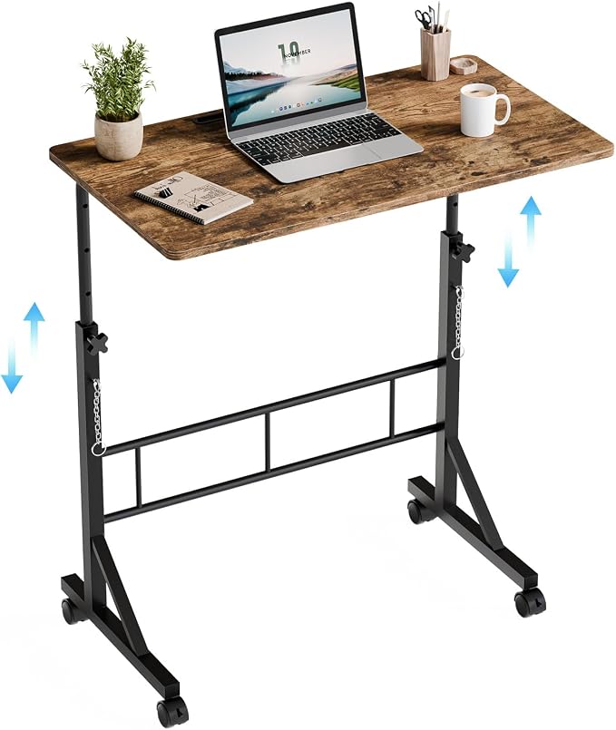 DUMOS 31.5" Walking Pad Desk, Laptop Desk, Home Office | Lockable Wheels, Adjustable Height, Portable Rolling Design, Treadmill Use, Stand Up Style, Rustic Brown by DumosLifestyle