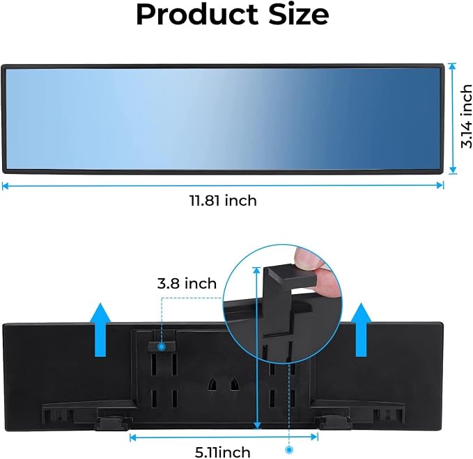 JOYTUTUS Rear View Mirror, Universal 12 Inch 2 Pack Panoramic Convex Rearview Mirror, Interior Clip-on Wide Angle Rear View to Reduce Blind Spot Effectively for Car SUV Trucks - Bl - Image 5