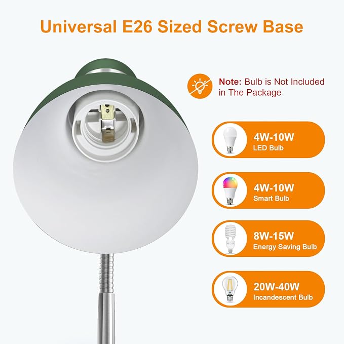 LEPOWER Metal Desk Lamp, Adjustable GooseNeck Reading Light for Bedroom | Compact & Sturdy, Space-Saving for Bedside & Dorm, E26 Table Lamp, Eye-Caring, Ldeal for Study, Office, Back to School - Image 4