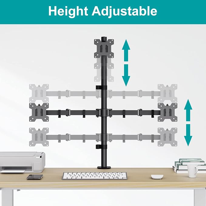 MOUNT PRO Triple Monitor Mount, Monitor Desk Mount for 3 Screens up to 32 inch, 17.6 lbs Each, Fully Adjustable Stacked Computer Stand, Table VESA Mounting, C clamp/Grommet Base - Image 8