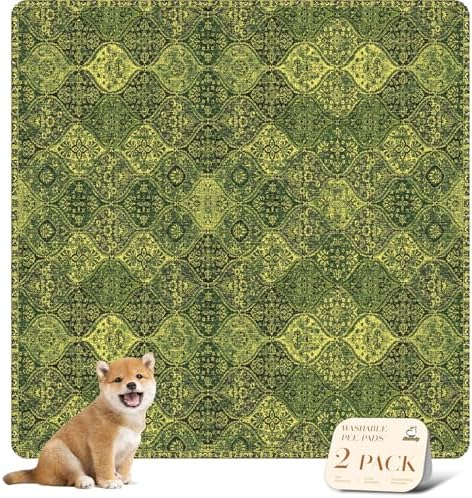nunubaby Washable Pee Pads for Dogs, Stylish, Non-Slip and Leak-Proof Pee Pads. Reusable Potty Pads for Dogs for Crates and Floors.(Green/Multi,54" x54" ) by Nunubaby