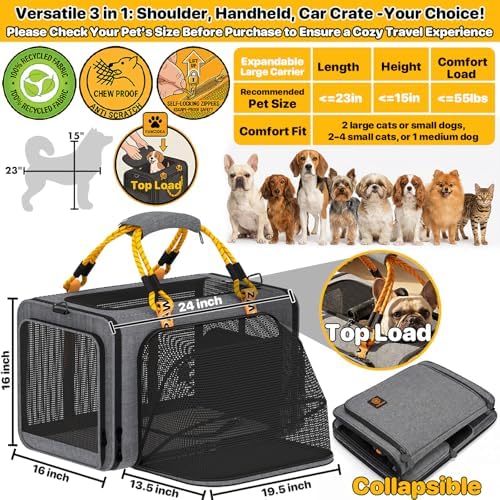 PAWZIDEA Expandable Large Pet Carrier, Soft-Sided 2–4 Cats Carrier Up 55lbs - Image 2