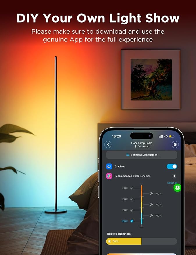 Govee RGBIC Floor Lamp Basic, 1000lm LED Corner Lamp | Works with Alexa, Smart Modern Floor Lamp with Music Sync and Color Changing Standing Lamp for Bedroom Living Room Blue - Image 3