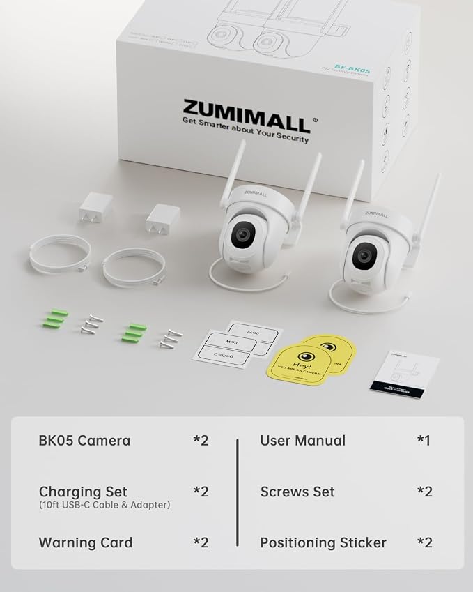ZUMIMALL 2K Wired Outdoor Camera, 2.4G/5G WiFi Security Camera, 3MP, 24/7 Recording, AI Motion Detection, Cloud & SD Card Storage, 2-Way Audio, 360° PTZ Auto Tracking, Work with Alexa, IP66-2-Pack - Image 9