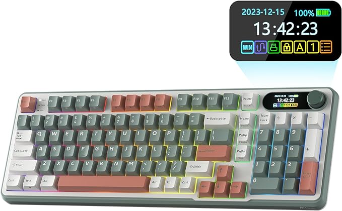 RK ROYAL KLUDGE S98 Wireless Mechanical Keyboard w/Smart Display & Knob | 96% RGB Wireless Gaming Keyboard BT/2.4G/USB-C, Hot Swappable Custom Keyboards, Creamy Sound Silent Computer Keyboard by RKROYALKLUDGE