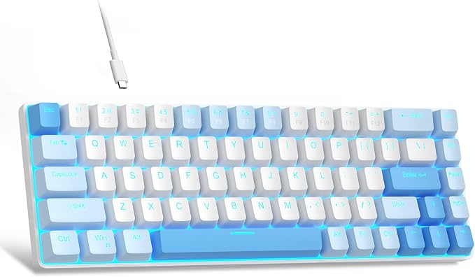 MageGee Portable 60% Mechanical Gaming Keyboard, MK-Box LED Backlit Compact 68 Keys Mini Wired Office Keyboard with Red Switch for Windows Laptop PC Mac - Sky Blue by MageGee