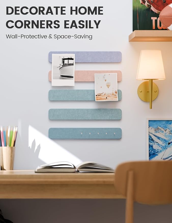 Fluxynara 13" x 2" Felt Wall Panels, Coastal Haze | 5-Pack Cork Board Alternative with 35 Push Pins, Adhesive Mounting for Bedroom Door or Home Office - Image 4