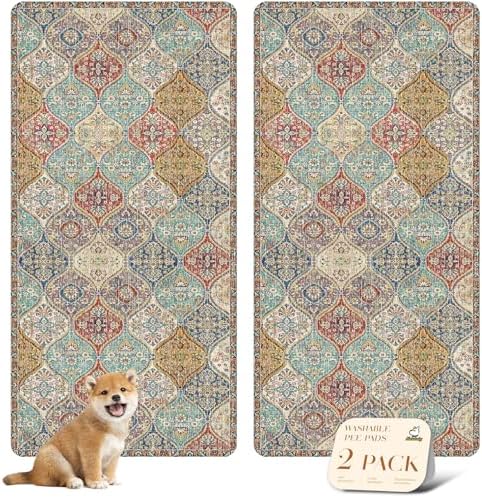 nunubaby Washable Pee Pads for Dogs, Stylish, Non-Slip and Leak-Proof Pee Pads. Reusable Potty Pads for Dogs for Crates and Floors.(Cream/Multi, 36" x72" ) by Nunubaby