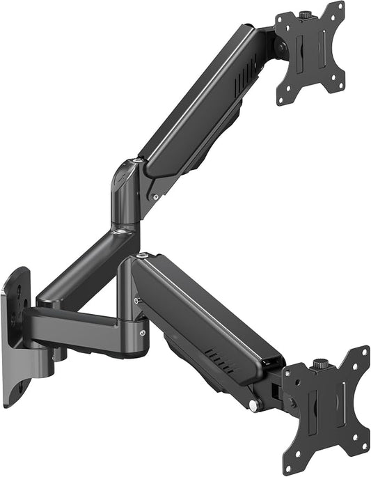 Dual Monitor Wall Mount for 13 to 32 Inch Computer Screens, Monitor Mounts for 2 Monitors Holds Up to 19.8lbs Each,Full Motion Gas Spring Monitor Arm with VESA 75x75/100x100 by ERGOFOCUS