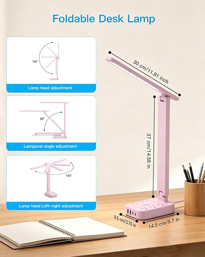 LED Desk Lamp, Power Strip with 4 USB 3 Outlets, Dorm Room Essentials, Pink | One Beat 4 Modes 5 Level Brightness Touch Lamp, Small Desk Lamp for Home Office College Dorm Essentials, Study Reading Light - Image 6