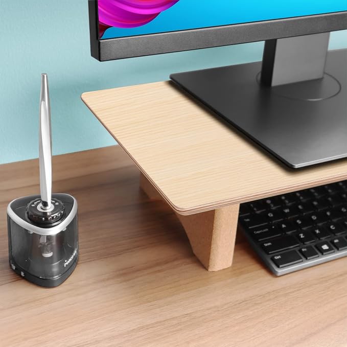 Aothia Large Dual Monitor Stand Riser, Solid Wood Desk Shelf with Eco Cork Legs for Laptop Computer/TV/PC/Printers, Perfect Desktop Stands Organizer with Underneath Storage for Office Accessories - Image 2