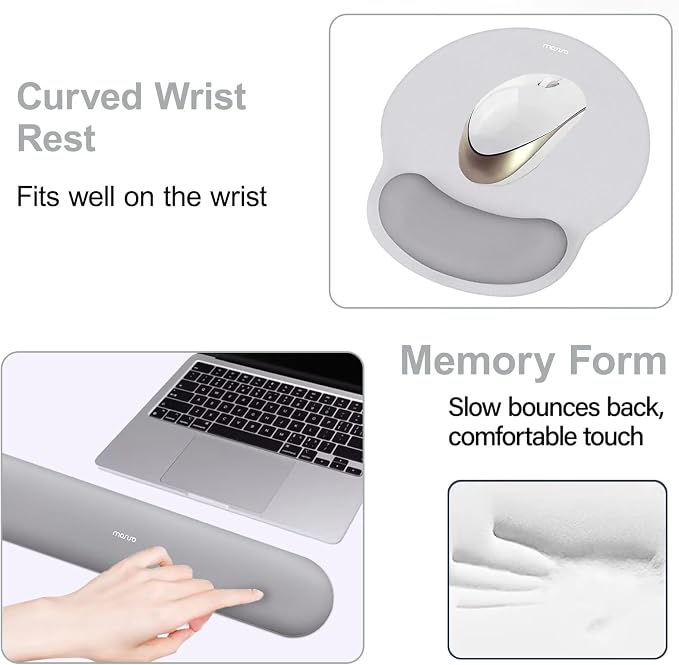 MOSISO Wrist Rest Support for Mouse Pad&Keyboard Set, Gray | Circle Curved Ergonomic Mousepad Non-Slip Base Home/Office Pain Relief&Easy Typing Pad with Soft Cloth&Silicone Lining - Image 4