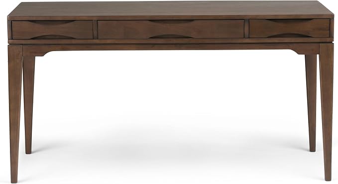 SIMPLIHOME Harper Desk and Bookcase Bundle - 60 inch Wide Solid Wood Mid Century Modern Desk with Drawers and 24 inch Wide 4-Shelf Bookcase in Walnut Brown, Home Office Furniture (Set of 2) - Image 4