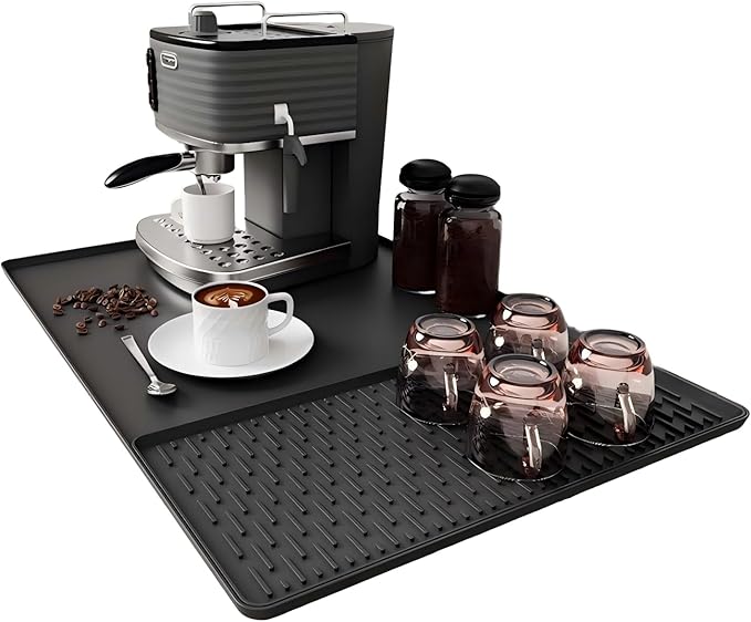 Coffee Mat, Dish Drying Mat 2 in1 Coffee Maker Mat for Kitchen Counter, 16"x24" Silicone Bar Pad, Anti-Slip, Heat Resistant Drip Pad for Espresso Machines, Dinner Plates, Ice Cream Machines by Cadetian