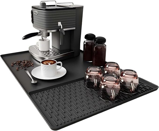 Coffee Mat, Dish Drying Mat 2 in1 Coffee Maker Mat for Kitchen Counter, 16"x24" Silicone Bar Pad, Anti-Slip, Heat Resistant Drip Pad for Espresso Machines, Dinner Plates, Ice Cream Machines by Cadetian