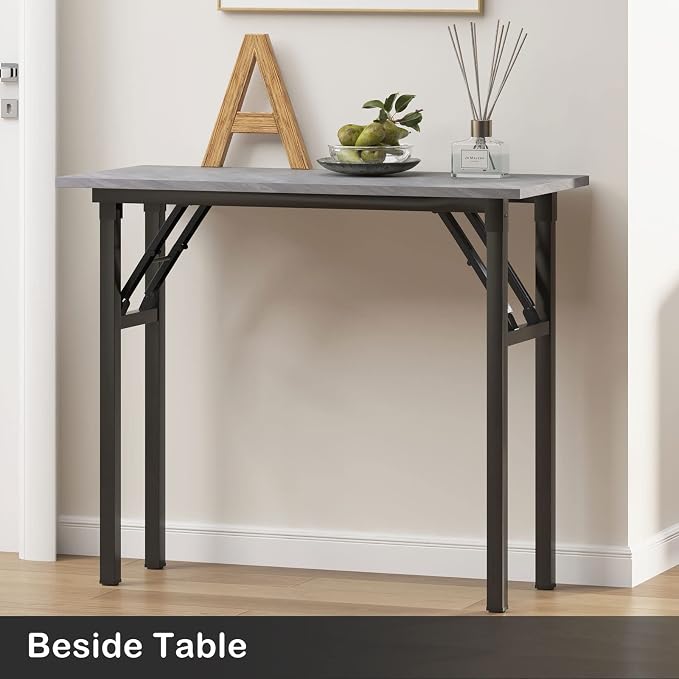 Need Small Computer Desk 31.5 Inch Folding Home Office Table Slate Ash | Black Frame Writing Gaming Work Table/Sturdy Foldable Study Table for Small Space/Dormitory, No Assembly Required - Image 2