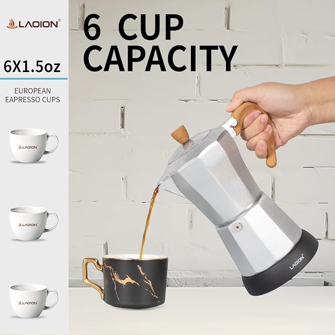 LAOION Cafeteras Electricas Modernas,6 Cup Portable Espresso Maker,300ml | Moka Pot with Detachable Base & Overheat Protection, Great for Home，Office, or Travel, a Thoughtful Gift for Coffee Lovers - Image 4