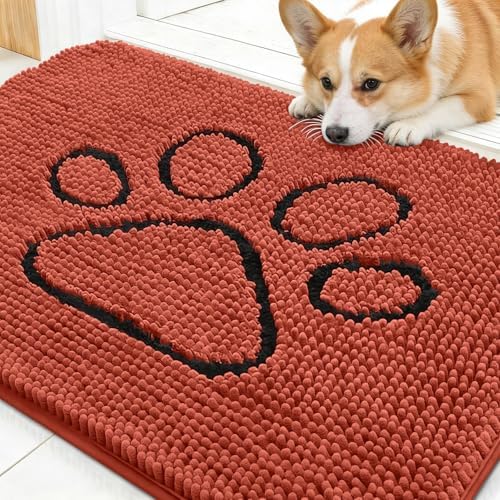 OLANLY Dog Door Mat for Muddy Paws 30x20, Paw Print Design Chenille Mud Mat by OLANLY