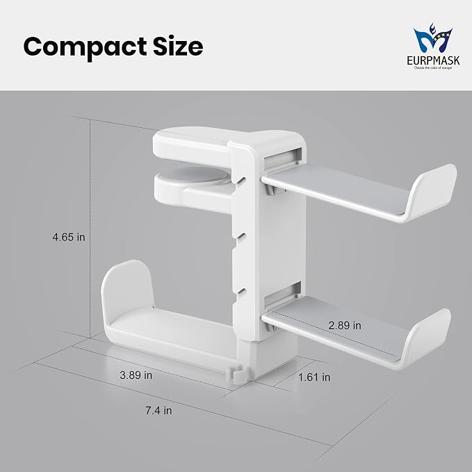 3-in-1 Headset&Controller Holder - EURPMASK Upgraded PC Gaming Headset Stand, Adjustable Clamp-on Headphone Holder,Headphone Controller Hook Under Desk w/ 360 Degree Swivel&Cable Clip Organizer-White - Image 7