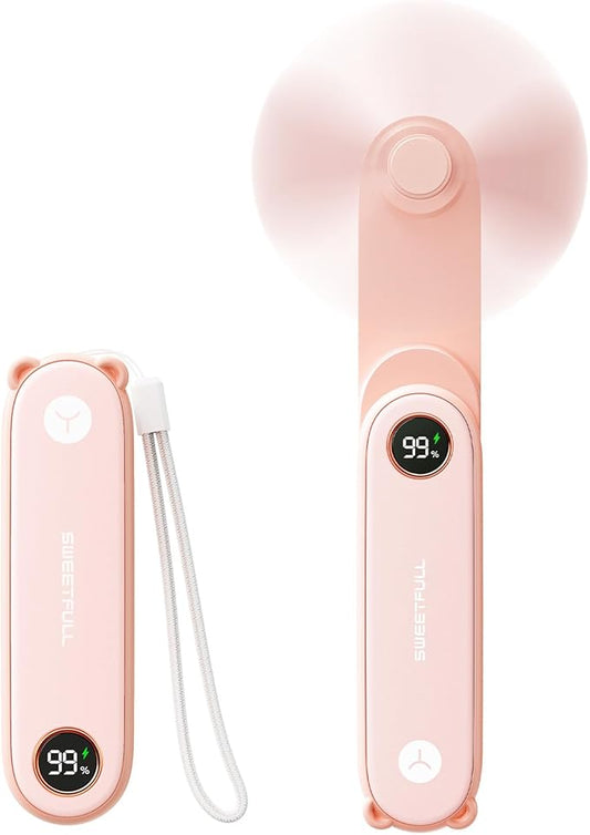 SWEETFULL Portable Handheld Mini Fan with LED Display, 3-in-1 Personal Foldable USB Rechargeable Hand Held Fan & Flashlight for Travel, Lash Eyelash, Cute Small Pocket for Women, Girls by SWEETFULL